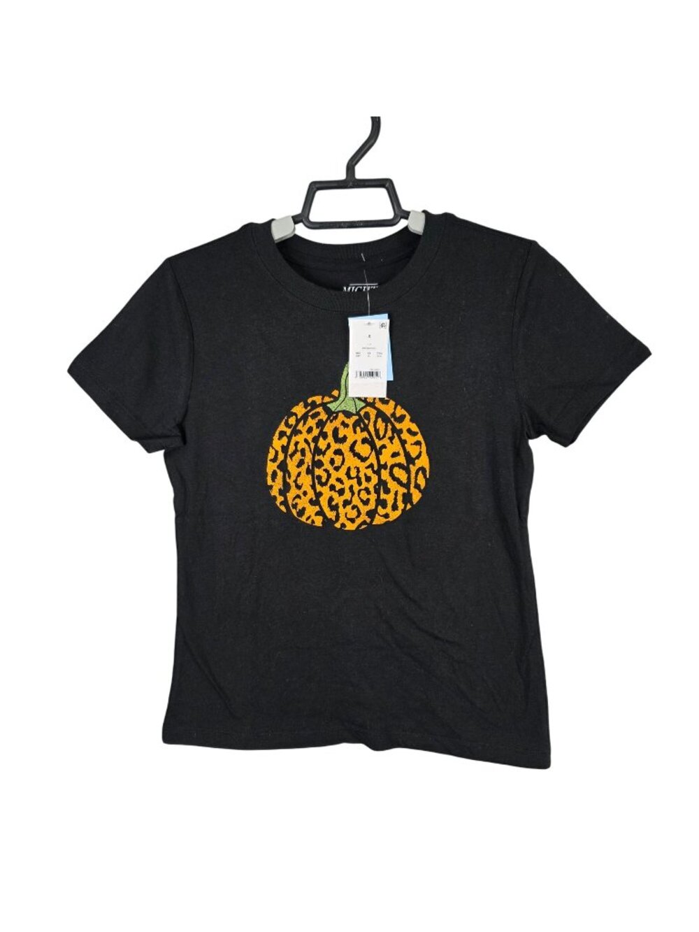 Girls Mighty Fine Black & Animal Print Pumpkin T Shirt Short Sleeve Halloween S